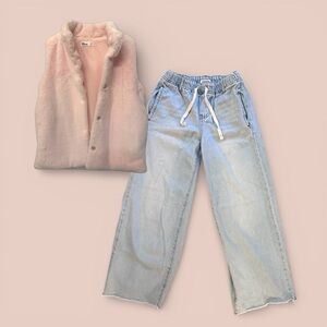 RSQ Wide Leg Jeans + Pink Faux Fur Vest | Tween Outfit Bundle Girls Size 10